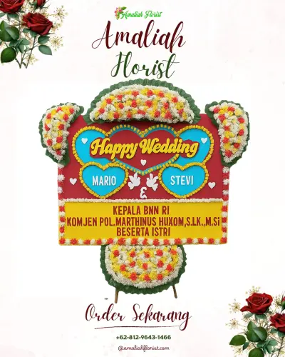Karangan Papan Bunga Pernikahan di Dahana